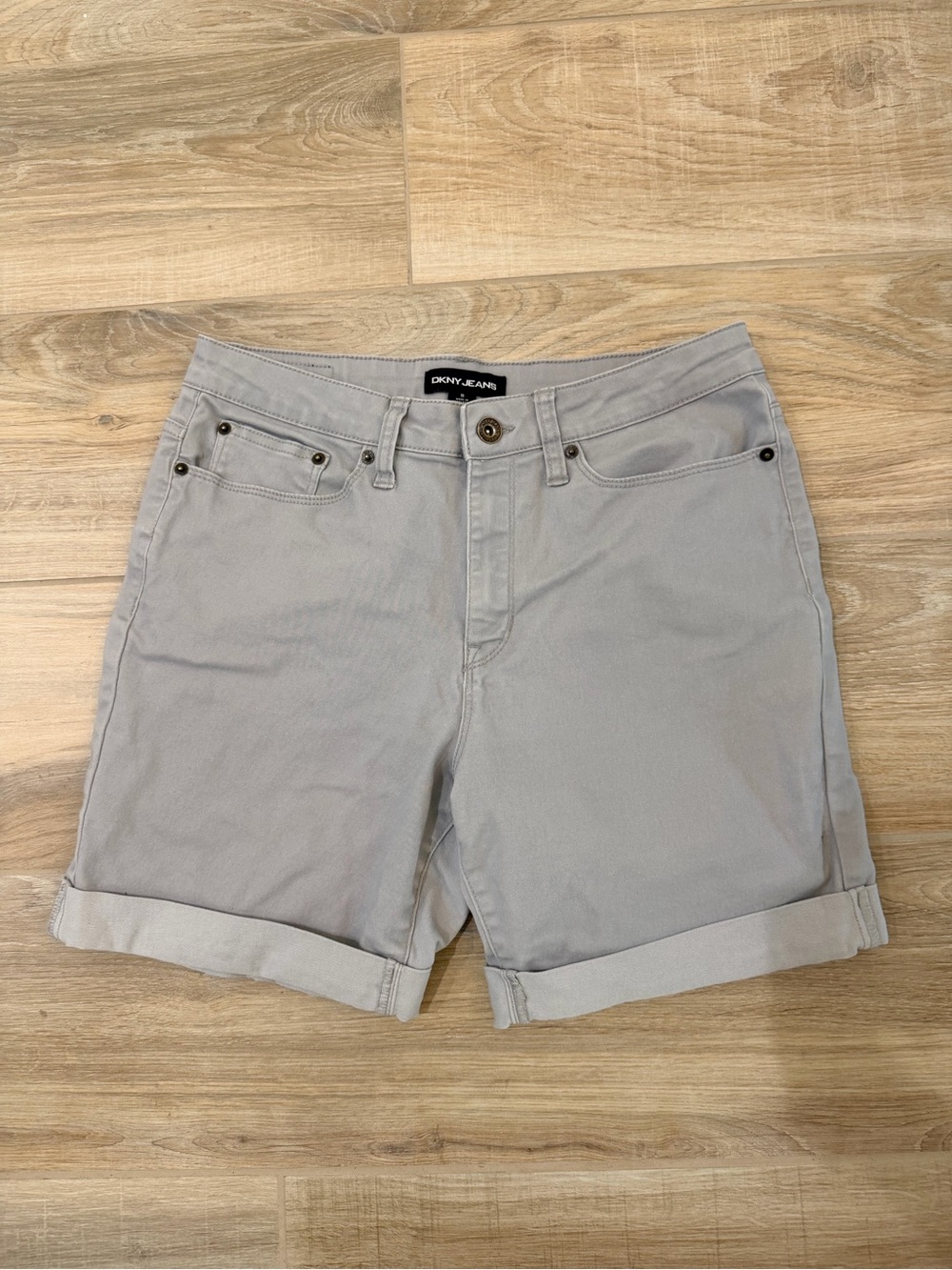 DKNY Jeans Gray Cuffed Denim Bermuda Shorts Size 8